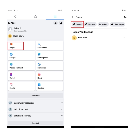 Android యాప్లో కొత్త facebook పేజీని సృష్టించండి
